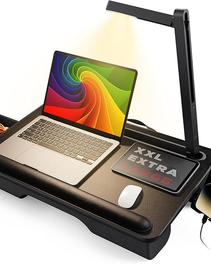 SAIJI Lap Desk with LED Light, Portable Laptop Tray with Cushion - Fits Up to 17" Laptops & MacBook, Lap Table Stand for Bed and Couch, Lap Desk for Writing and Reading