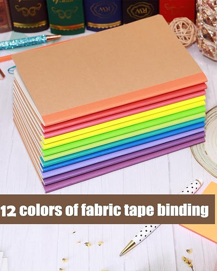 12 Pack A5 Notebooks Bulk, Kraft Cover Lined Blank College Ruled Travel Journals with 12 Colors Rainbow Spines For Women Students, 60 Pages, 8.3”x 5.5”, for Home, Office or School Supplies