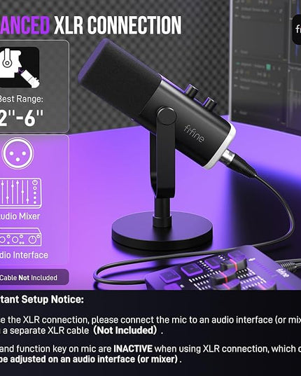 FIFINE USB/XLR Dynamic Microphone for Podcast Recording, PC Computer Gaming Streaming Mic with RGB Light, Mute Button, Headphones Jack, Desktop Stand, Vocal Mic for Singing YouTube-AmpliGame AM8
