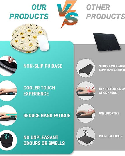 Sunflower Bee Ergonomic Mouse Pad with Wrist Rest, Cute Gel Mousepad Wrist Support, Computer Gaming Mouse Pad with Pain Relief Non-Slip PU Base for Desk Accessories Office Decor Supplies