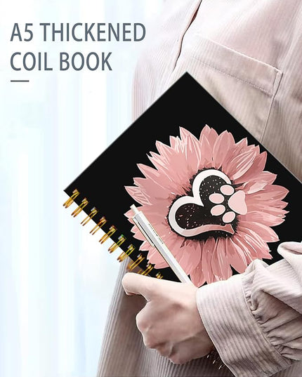 iampanda Spiral Journal Notebook,Strong TwinWire Binding with Premium Paper for Girl Women,60 Sheets A5 College Ruled NotebookJournal,Perfect for School Office Home Gifts,Sunflower Pink Flowers Dog