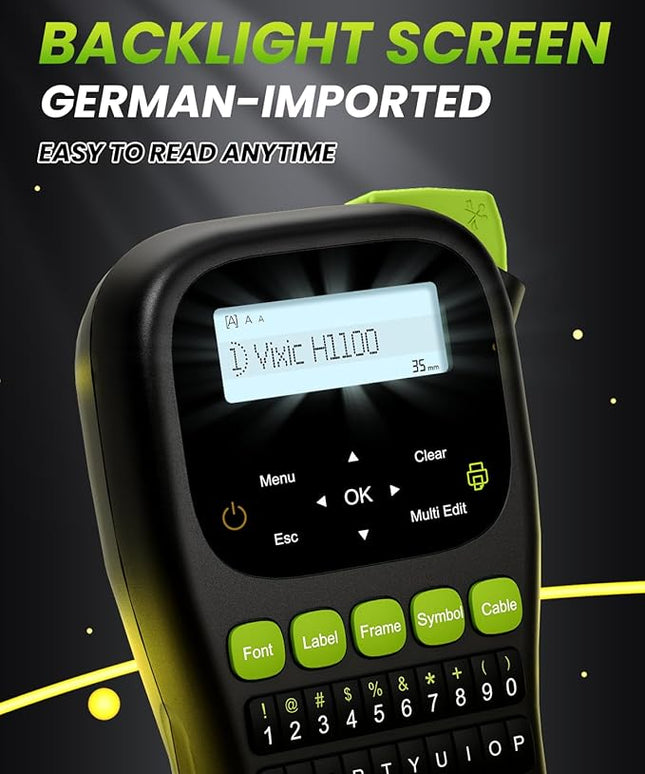 Vixic Label Maker Machine, H1100 Label Makers with Backlit Screen, Portable Label Maker Waterproof-Labels Handheld Labeler with Keyboard, Industrial Labeling Machine for Cable Wire Network