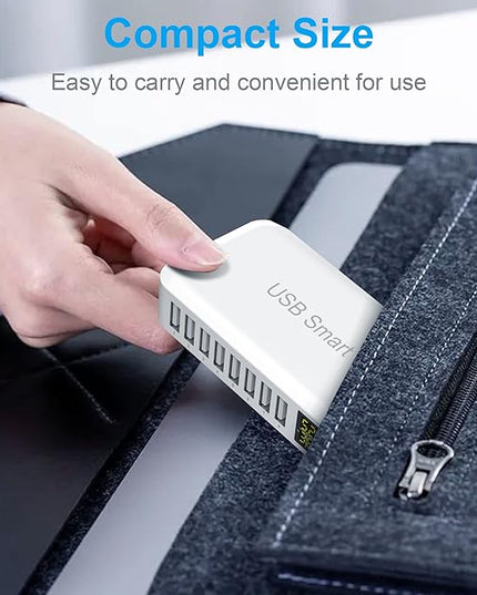 USB Charging Station, Ziwodiv 8-Port 60W/12A Charger Station, Multi Ports USB-A Charging Hub with LED Display, Compact Desktop Charger for Multiple Devices, iPhone iPad Samsung Android and Tablet