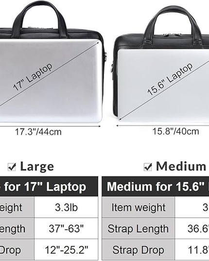 Masa Kawa Leather Briefcase for Men 15.6", 17" Laptop Computer Case Business Travel Work Messenger Cross Body Shoulder Bag