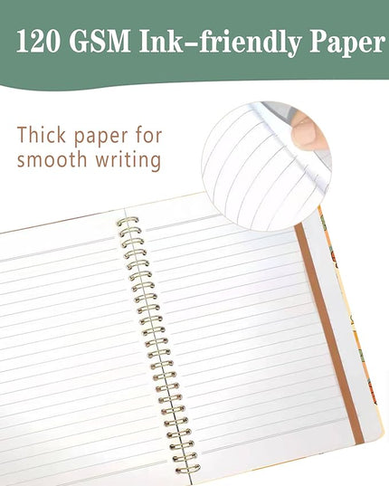 Spiral Journal Notebook, A5 Cute Notebooks for Women Men, College Ruled Hardcover Notebook for Work & Note Taking, 60 Pages Double-Wire Journals for Writing, Retro Boho Flowers