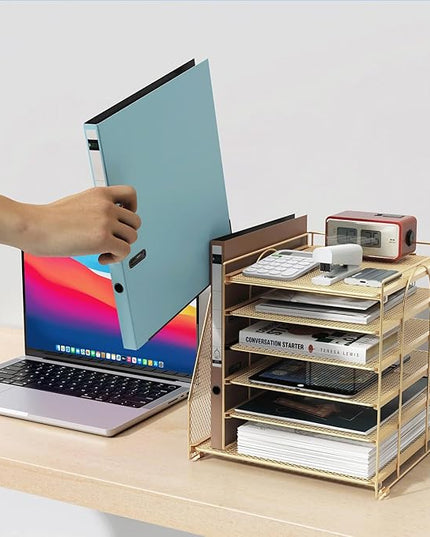 gianotter 6-Tier Paper Organizer With Magazine Holder, Desk Organizers and Accessories, Desk Accessories & Workspace Organizers, File Organizer for Office Supplies Storag (Gold, 6-Tier)