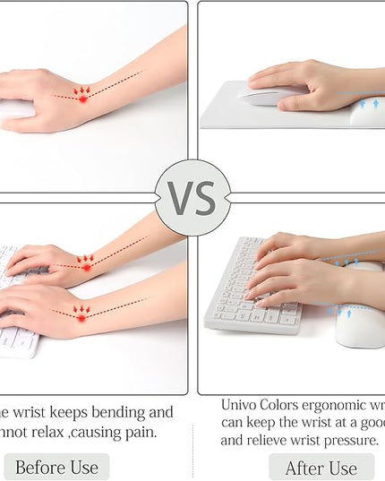 UnivoColors Design-Wave Set of Keyboad Wrist Rest & Mouce Pad,Artificial Sheepskin+Memory Foam+Ergonomic+Anti-Slip Gel, Resilience Support During Work and Gaming,Keyboard Accessory,White