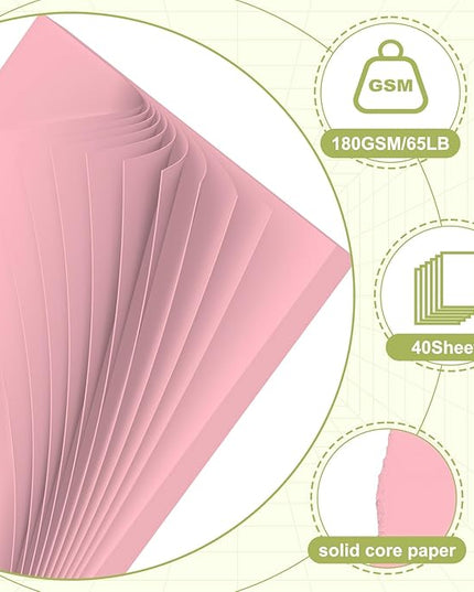 40 Sheets Cardstock 8.5x11, 65lb Pink Card Stock, Construction Paper, 180gsm Thick Printer Paper for Printing, Painting, Card Making, Kids School Supplies,Party Decorations