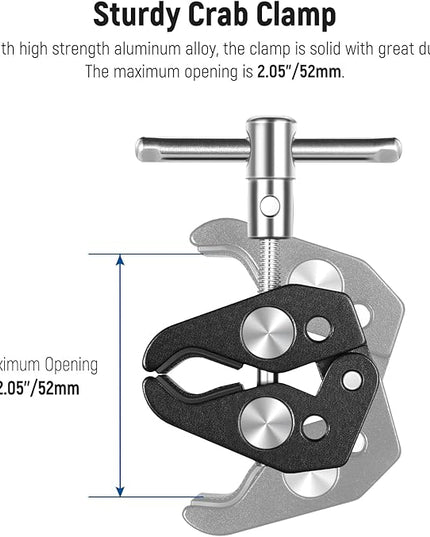 NEEWER Mini Articulated Ball Head with Crab Clip Mic Holder with 1/4" to 5/8" Thread, Compatible with SmallRig Camera Cage and Microphones, Support up to 3.3 lbs
