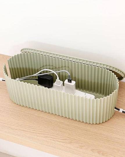 Green Cable Management Box, Power Strips Hider Cover Under TV and Desk for Home, Office, School Use, Plastic Surge Protector Cover on Floor, Electronics Cord Bin with Lid (Large)