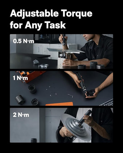 HOTO PixelDrive Electric Screwdriver, Smart Display, 6 Torque Settings, 0.5 to 6 N·m, 1/4'' Hex 30 Bits, LED Light, 2000 mAh Rechargeable Cordless Screwdriver Set for Electronics, Home Repair