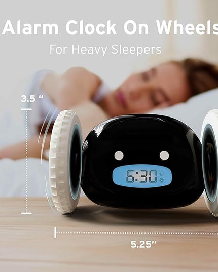 CLOCKY Extra Loud Alarm Clock for Heavy Sleepers on Wheels Rolls Runs Away Vibrating, Easy to Set Super Smart Snooze Digital Bed Shaker Alarm Clock Funny Gift for Adults Kids Teens Bedrooms (Black)