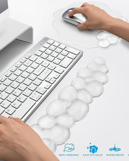 Gel Cloud Keyboard and Mouse Wrist Rest, Cute Wrist Support and Arm Support Rest for Typing Pain Relief，Suitable for Office/Computer/Laptop/Gaming Set-White