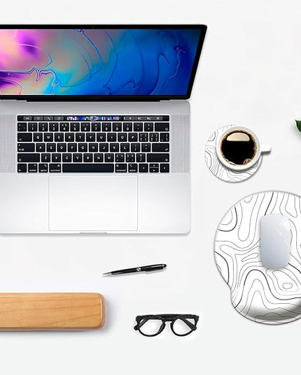 Ergonomic Mouse Pad with Wrist Support,Mouse Pad with Wrist Rest,Relieve Wrist Pain Mousepad Non-Slip Rubber Base,Mouse Pads for Desk,Computers,Laptop,Office,Home,Accessories White Topographic Line