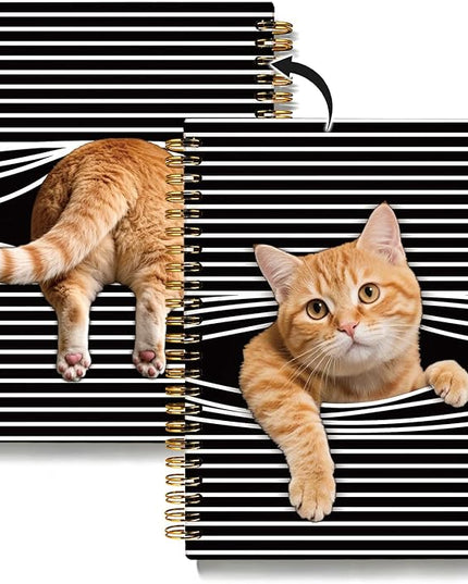 Funny Orange Tabby Cat Notebook Journal, Orange Cat Gifts Notebooks for Women, Pet Lovers Gifts Journal, Black and White Striped Cute Kitten Hardcover Spiral Notebook 5.5x8.3 Inch