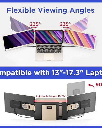 Maxfree S6 Laptop Screen Extender, 15.6'' 1080P Monitor Extender, 11 Display Modes, Plug & Play, Detachable Screen Triple Monitor for Laptop 13"-17.3", Compatible with Mac/Windows/Android/Switch