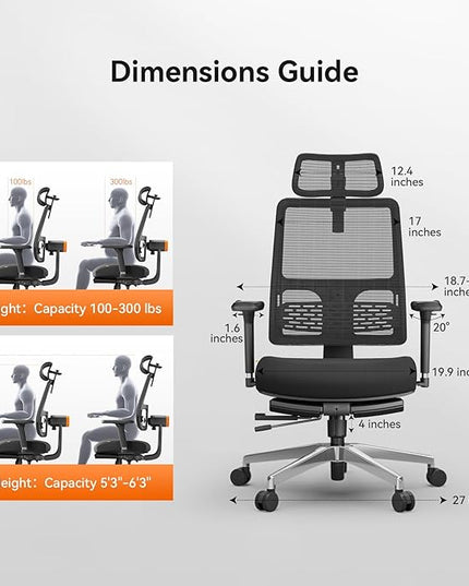 Newtral Ergonomic Office Chair-Home Office Desk Chair with Footrest, Auto-Following Backrest & Headrest, 4D Armrests, 96°-136° Recline