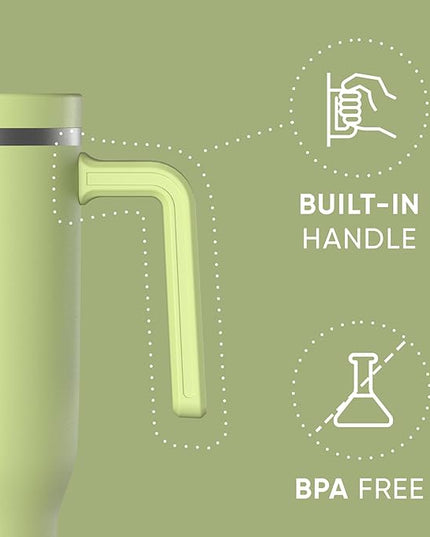 Hydrapeak Voyager 40 Oz Stainless Steel Tumbler with Handle, Insulated Water Bottle With Straw & Lid, Cupholder Friendly Reusable Travel Mug (Citrus)