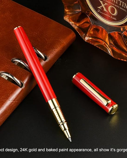 YIVONKA Luxury Ballpoint Pen Black Refill Line width 0.5mm,Best Office Pen Gift for Men & Women Professional Executive,Nice BallPens Classy Gift Box (Red)