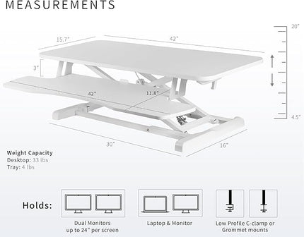 VIVO 42 inch Desk Converter, K Series, Height Adjustable Sit to Stand Riser, Dual Monitor and Laptop Workstation with Wide Keyboard Tray, White, DESK-V042KW