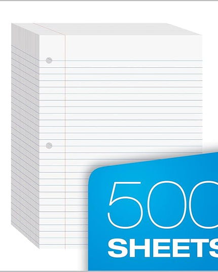 Oxford Filler Paper, 8 x 10-1/2 Inch Wide Ruled Paper, 3 Hole Punch, Loose Leaf Notebook Paper for 3 Ring Binders, 500 sheets (62330), white
