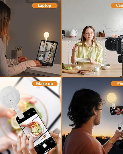 60 LED Ring Light, Rechargeable Selfie With Front & Back Clip, 2500-6500K Portable Phone, Adjustable 3 Modes for iPhone, iPad, Tablet, Laptop, CRI97+, 90 Grams (White)