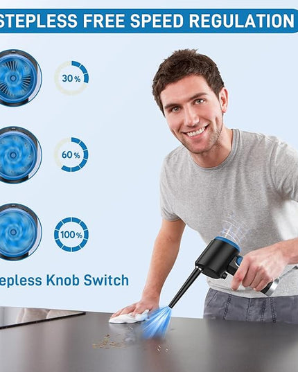 ATEngeus Compressed Air Duster, Electric Air Duster, Cordless Air Duster for Computer, Stepless Speed, Keyboard Cleaner, Replace Canned Air, Brushless Motor, 6000mAh