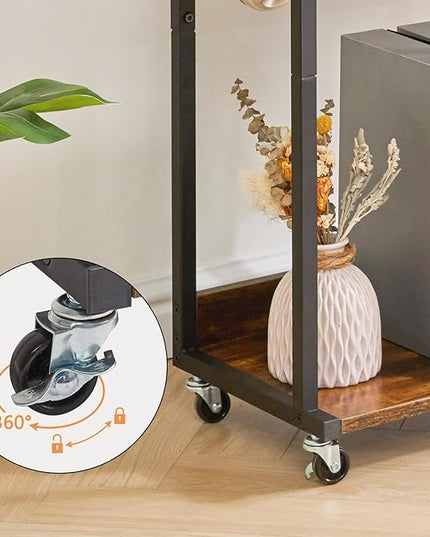 YMYNY Mobile Printer Stand, 3-Tier Printer Cart with Adjustable Storage Shelf and 6 S-Hooks, Tall Printer Table for Home Office, for Computer Tower Stand, Shredder, CPU Stand, Rustic Brown, UHPT002H