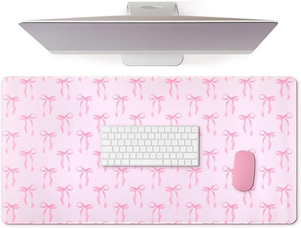 Large Pink Bows Mouse Pads Coquette Kawaii Mouse Pad 31.5 x 15.75 Inches Preppy Trendy Computer Desk Mat for Laptop with Non-Slip Rubber Base Mat Office Accessories Decor for Women
