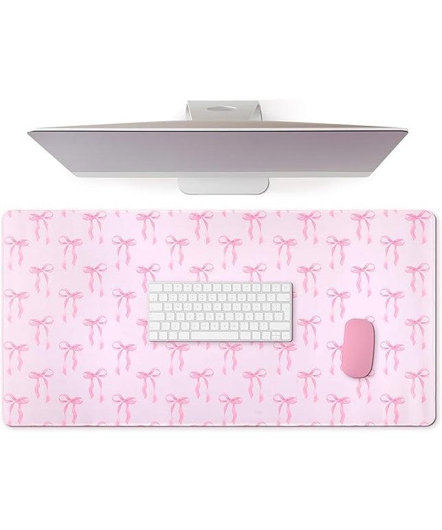 Large Pink Bows Mouse Pads Coquette Kawaii Mouse Pad 31.5 x 15.75 Inches Preppy Trendy Computer Desk Mat for Laptop with Non-Slip Rubber Base Mat Office Accessories Decor for Women