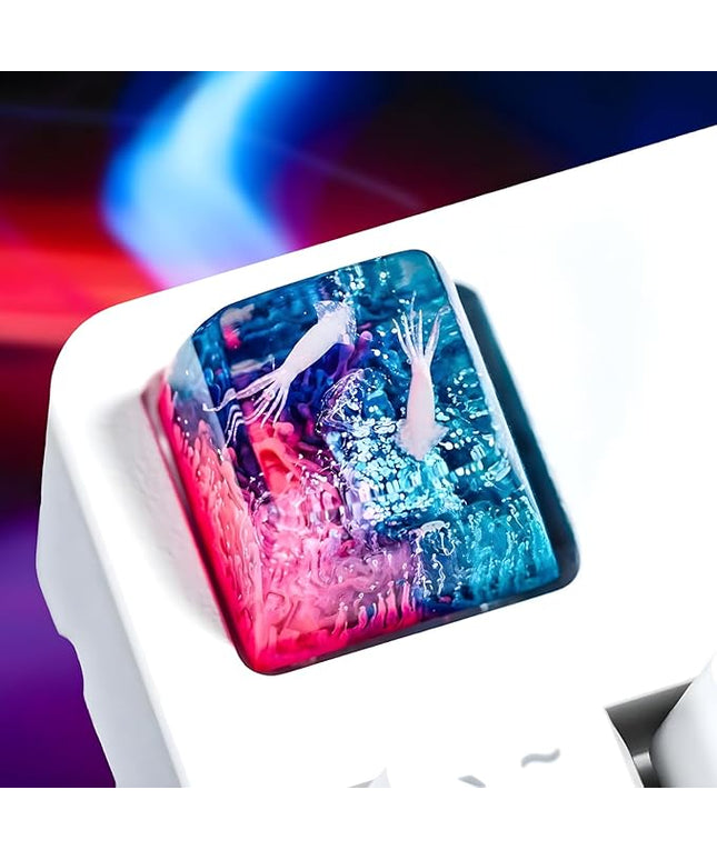Squid Artisan Keycap Pink Blue Coral Reef R1 SA Profile Custom Sea Creatures Keycaps 1U ESC Handmade Gaming Ocean Resin Key Cap Cherry MX Switch Compatible Mechanical Keyboard Squid Lover Gift