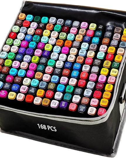 168 Colors Alcohol Markers Artist Drawing Dual Tip Marker Pen for Adult Coloring Painting Supplies Perfect for Kids Boys Girls Students Adult(168 Black Shell)