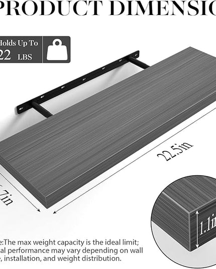 BAYKA Grey Floating Shelves for Wall, 22.5 inches Wall Mounted Rustic Wood Shelves for Bathroom, Bedroom, Living Room, Floating Shelves for Books/Storage/Decor (Set of 3)