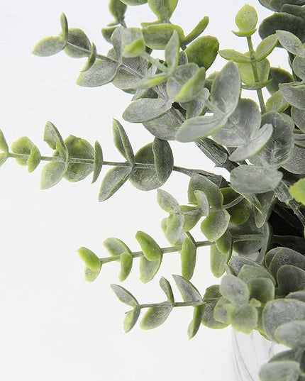 Hollyone Mini Artificial Potted Plants Fake Plants in Marble Pots, 1Pcs Plastic Eucalyptus Greenery Faux Plants for Home Office Desk Room Centerpiece Shelf Décor