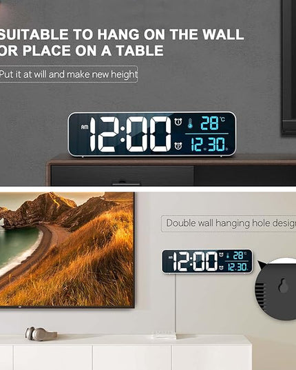 Hournor Digital Clock for Bedroom, Digital Wall Clock for Living Room Decor, Desk Table Clocks, Digital Clock Large Display, Bedroom Smart Alarm Clock for Office White Blue