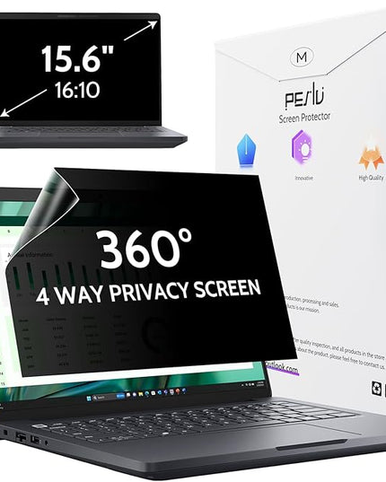 Peslv 360° 4 Way Laptop Privacy Screen for 16 Inch 16:10 Aspect Ratio Computer Monitor, Anti Glare Blue Light Spy Filter Private Cover, Bubble-Free Black Security Protector
