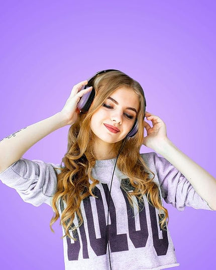 Lorelei X6 Over-Ear Headphones with Microphone, Purple-Black Lightweight Foldable & Portable Stereo Bass, Wired for Smartphone & Tablet, MP3 (1.45M No-Tangle)