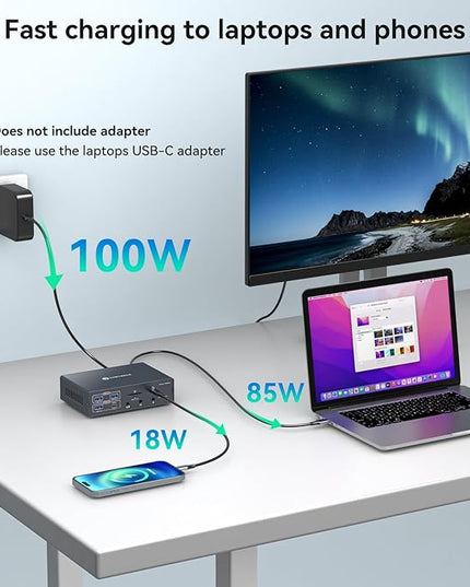 Thunderbolt Docking Station 4K@60Hz 3 Monitors for M1 M2 M3 M4 MacBook/Air with DisplayLink Technology,19-in-1 USB C Dock with 2 HDMI & 2 DisplayPort,PD 100W/USB 3.2 10G USB/Ethernet/Card Readers