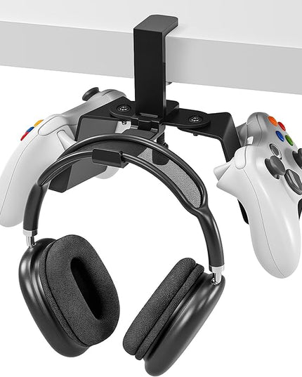 3-in-1 Game Controller&Headphone All Metal Stand Under Desk, Game Controller&Headset Holder, Backpack Hook Under Desk,Clamp Hook for Gaming PC Accessories,Black