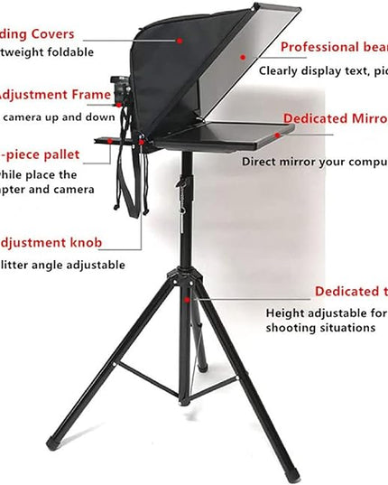 22 Inch Large Teleprompter for Computer Laptop, Professional Video Camera Tablet Prompter with Beamsplitter Glass & Aluminum Carry Case, for TIK Tok Live Short Videos Speech