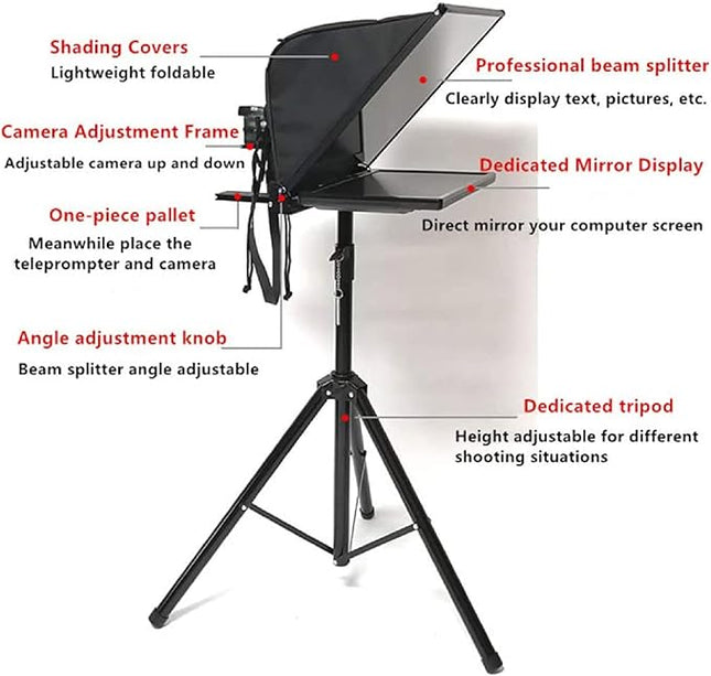 22 Inch Large Teleprompter for Computer Laptop, Professional Video Camera Tablet Prompter with Beamsplitter Glass & Aluminum Carry Case, for TIK Tok Live Short Videos Speech