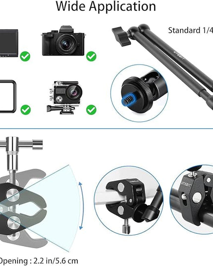 UTEBIT 22 Inch Magic Arm Camera Mount with Super Clamp 1/4" & 3/8" Screw Hole for Desk Rig Flashlight Monitor