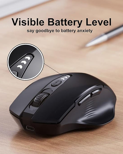 Uineer Wireless Mouse,Upgraded 2.4GHz Rechargeable (Battery Level Visible) Ergonomic Computer Mouse,4 Levels DPI, Wireless Mice for Laptop Computer(Matte Black)