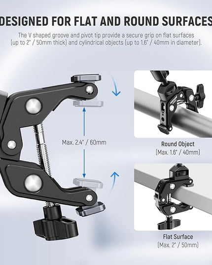 NEEWER Magic Arm Camera Mount, Overhead Desk Phone Mic Stand Holder, 22" Articulating Boom Arm C Clamp 1/4" 3/8" Threads for ARRI for Microphone Webcam Action Camera Video Light, Cleaning Cloth, UA057