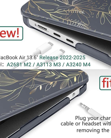 DONGKE for M4 MacBook Air 13.6 Inch Case 2025 2024 2023 2022 Model A3240 A3113 A2681 M3 M2 Chip, Plastic Hard Shell Case Cover with Touch ID for MacBook Air 13 Inch M4 - Floral Blooming