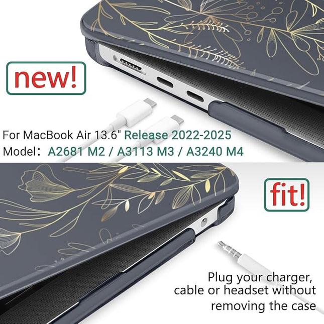 DONGKE for M4 MacBook Air 13.6 Inch Case 2025 2024 2023 2022 Model A3240 A3113 A2681 M3 M2 Chip, Plastic Hard Shell Case Cover with Touch ID for MacBook Air 13 Inch M4 - Floral Blooming