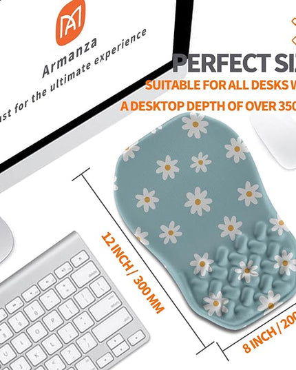 Ergonomic Slope Mouse Pad Wrist Support, Wrist Rest Mousepad for Carpal Tunnel Pain Relief with Massage Bulge and Slow Rebound Memory Foam (12x8 inch, White Flowers)
