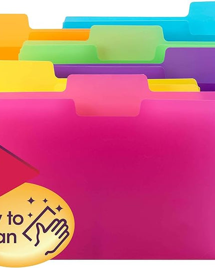 Smead SuperTab Poly Plastic File Folders for Documents, Set of 18 Plastic Folders, 1/3-Cut Tabs, File Folders Letter Size, Assorted Bright Colors, Office Supplies, School Supplies (10515)
