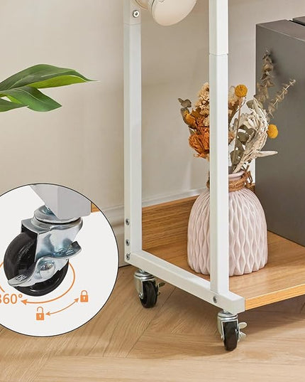 YMYNY Mobile Printer Stand, 3-Tier Printer Cart with Adjustable Storage Shelf and 6 S-Hooks, Tall Printer Table for Home Office, for Computer Tower Stand, Shredder, CPU Stand, Natural, UHPT002N