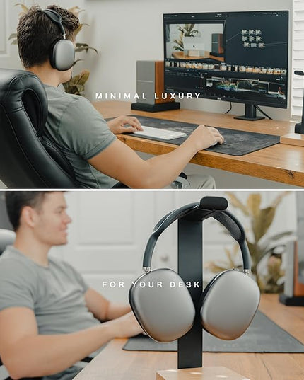 Universal Headphone Stand for Desk, Solid Wood Gaming Headset Stand, Heavy Duty Wooden Headphones Holder, Compatible with Airpods Max and More